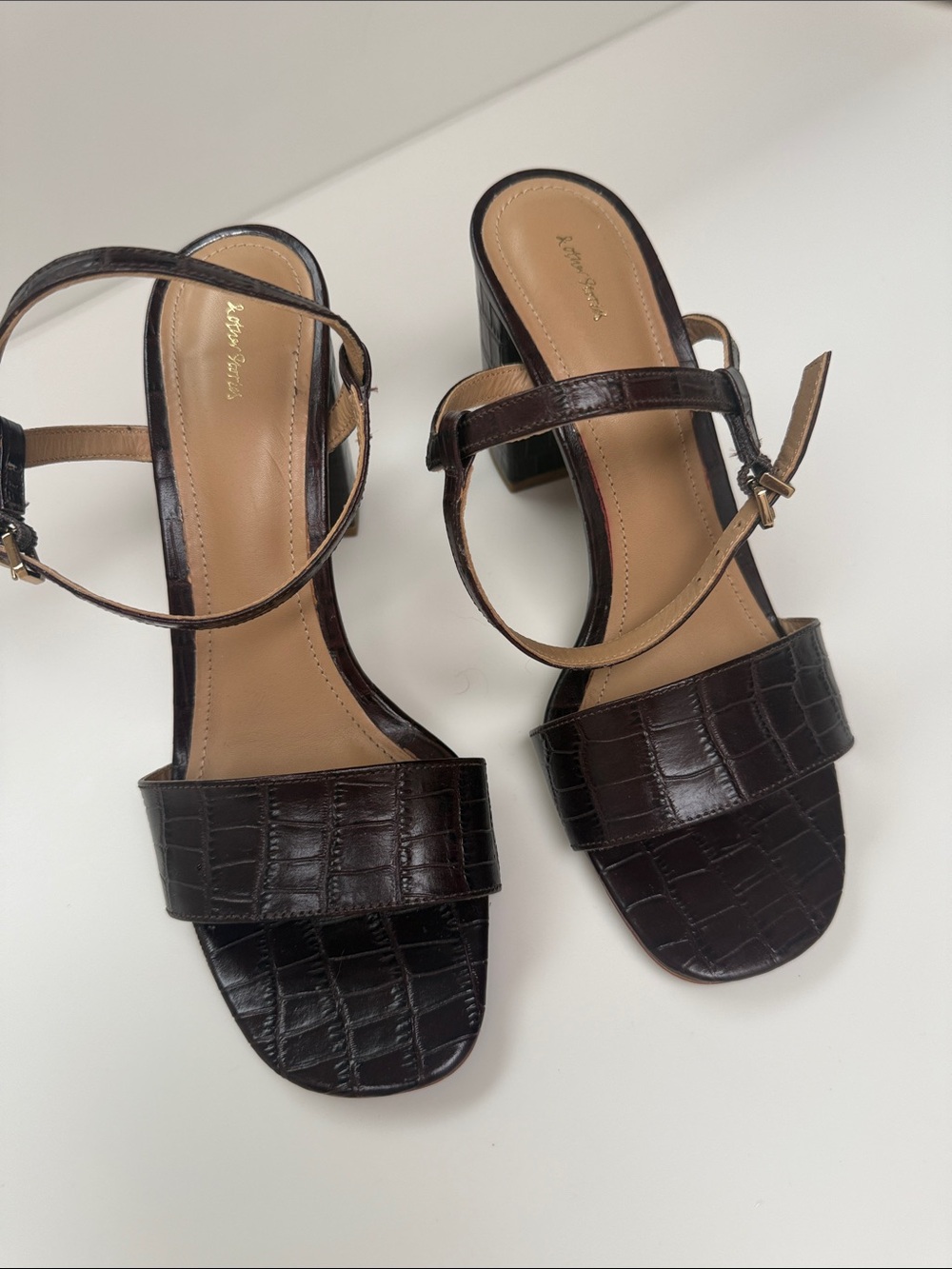 & Other Stories Dark Brown Croc-Embossed Block Heel Sandals